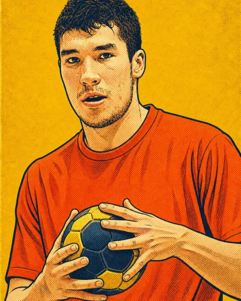 Ilustración de Álex Dujshebaev basada en una fotografía