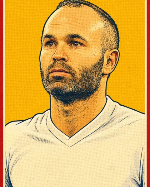 Ilustración de Andrés Iniesta basada en una fotografía