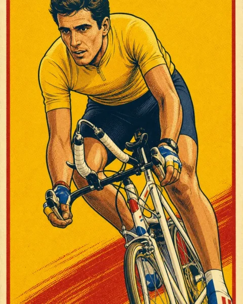 Ilustración de Miguel Induráin basada en una fotografía