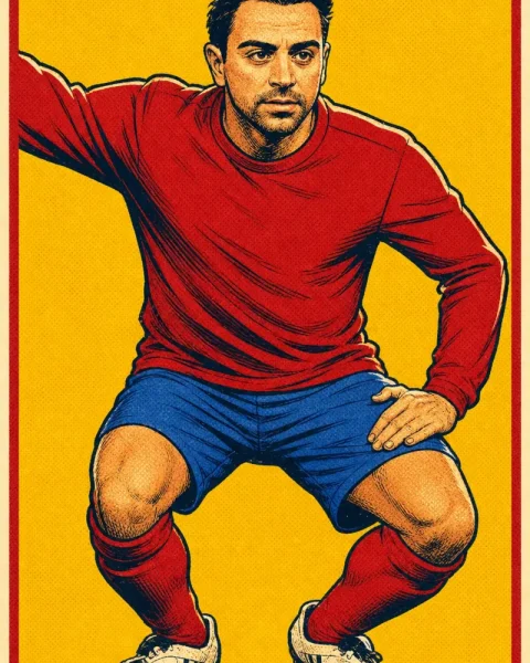 Ilustración de Xavi Hernández basada en una fotografía